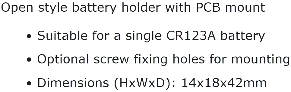 בית תושבת לסוללות BHC-CR123A CR123 CR123A